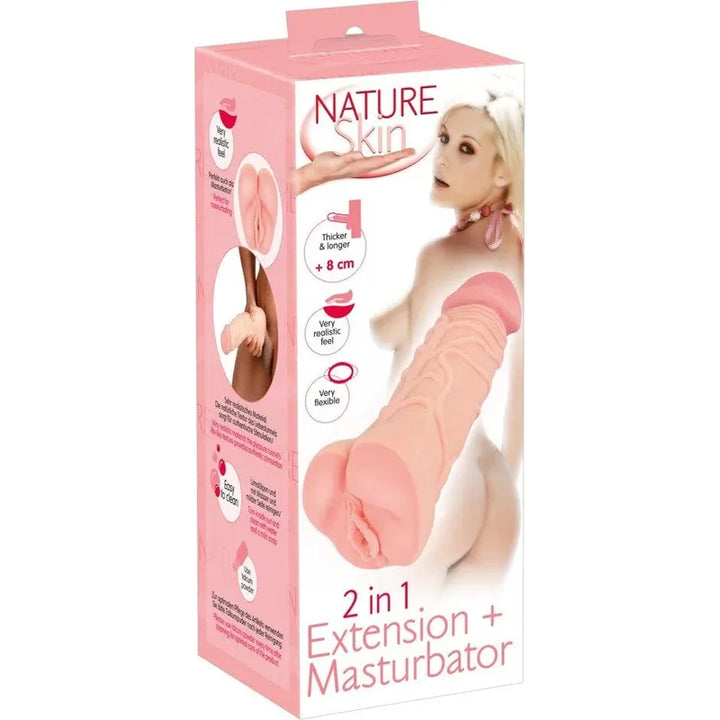 Extension & Masturbateur - Nature Skin - 2 in 1 Extension + Masturbator Vagina Nature Skin, Sensations plus