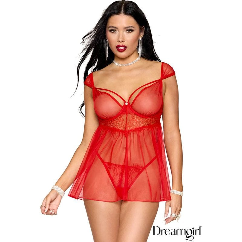 Lingerie Dreamgirl - Babydoll en dentelle frangée 13483 Dreamgirl Sensations plus