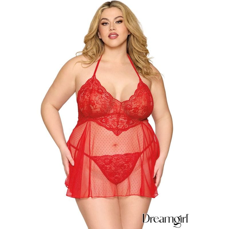 Lingerie Dreamgirl - Babydoll mesh à pois 13524 Dreamgirl Sensations plus