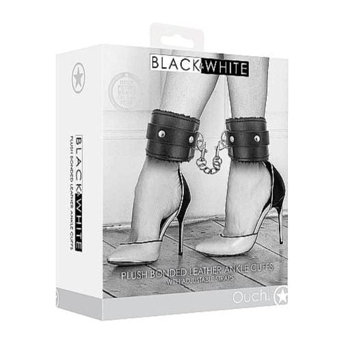 Menottes de Cheville - Ouch! B&W - Plush Bonded Leather Ankle Cuffs Shots America Sensations plus