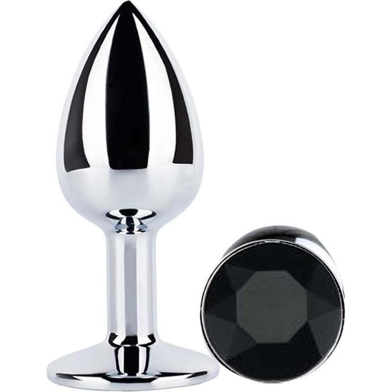 Plug anal en métal - Anal Luxure - Plug Anal Argent - Pierre Noir Adore U - Anal Luxure Sensations plus